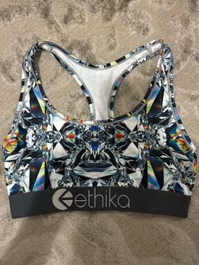 ethika Black Sports Bra with Multicolor Pattern